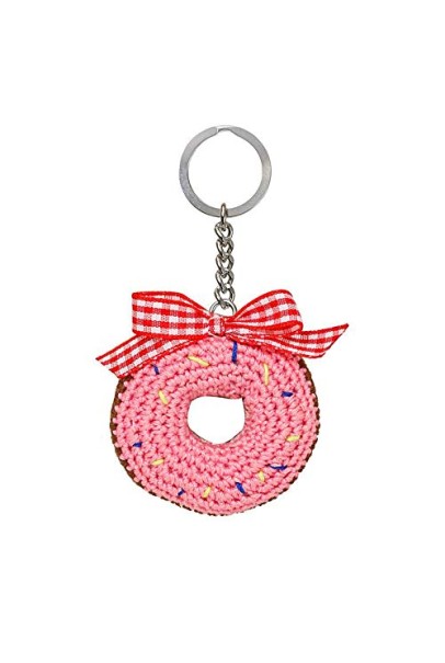 Happy Threads Pink Donut Crochet Keychain